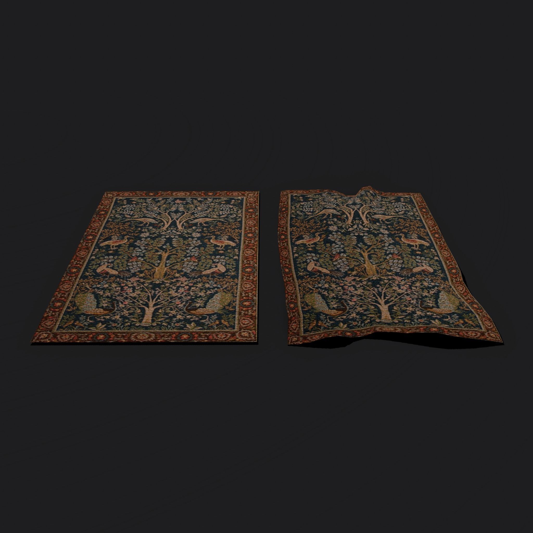 Medieval Birds Tapestry Low-poly 3D model_3