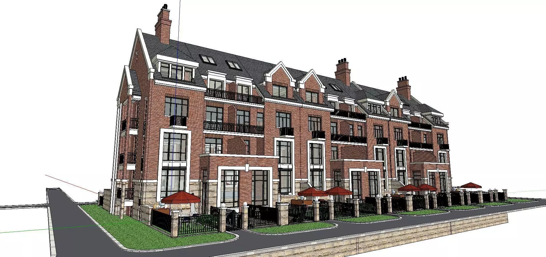 Nobility-History-Castle-Villa-074 brick building with balconies 3D model