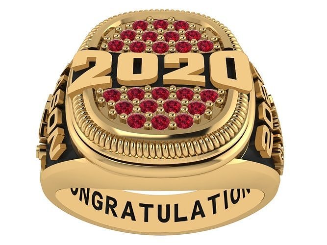 Personalized Class Ring 6 - Cushion Gem Pave with Bridge 3D print model
