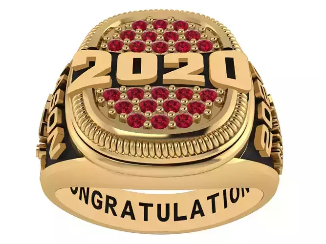 Personalized Class Ring 6 - Cushion Gem Pave with Bridge 3D print model