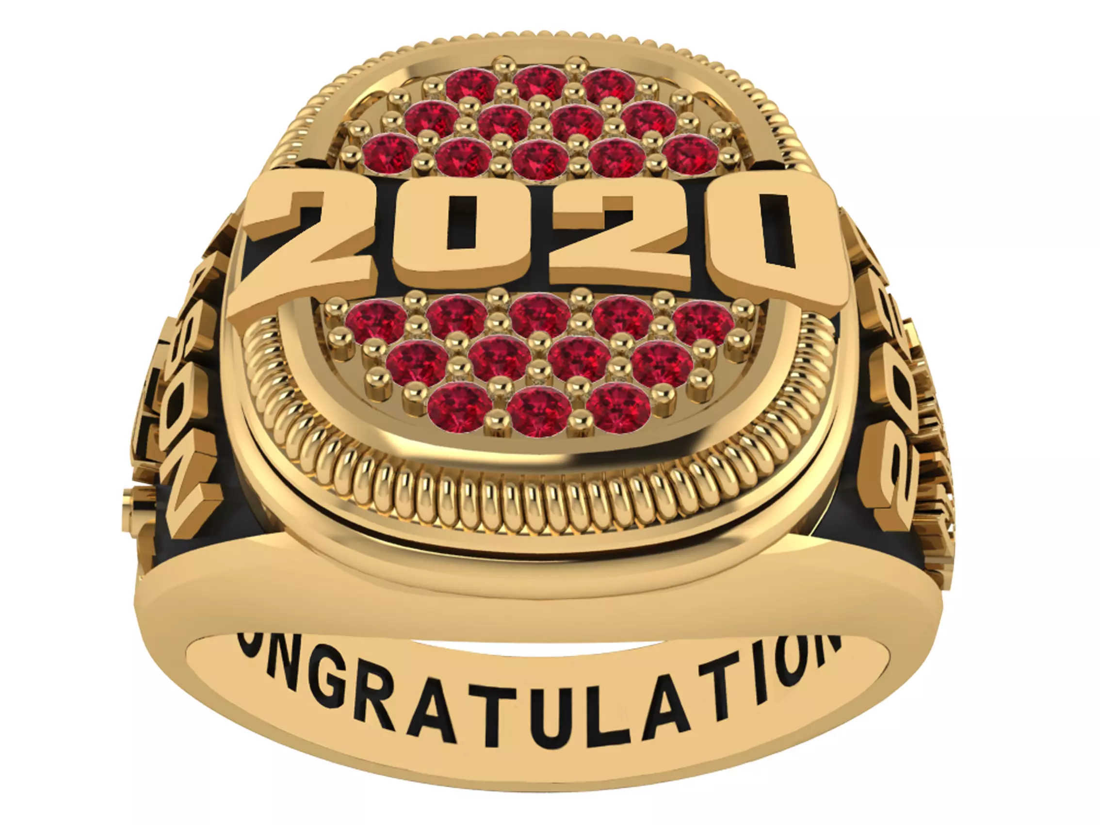 Personalized Class Ring 6 - Cushion Gem Pave with Bridge 3D print model_0