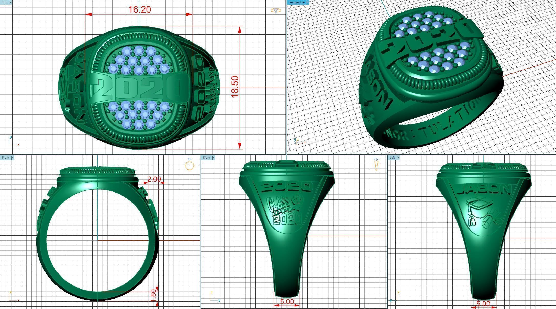 Personalized Class Ring 6 - Cushion Gem Pave with Bridge 3D print model_3