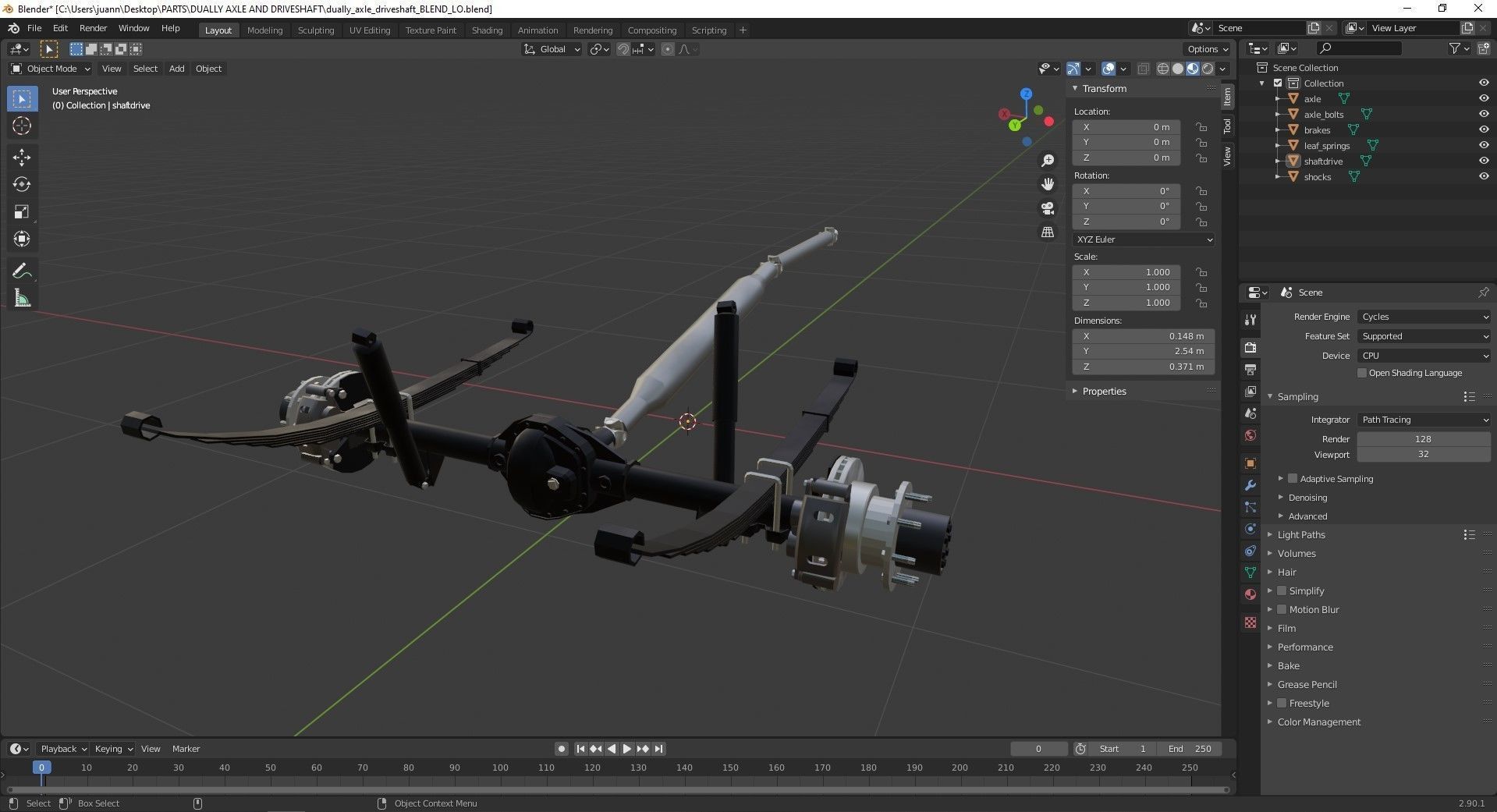 DUALLY AXLE AND DRIVESHAFT 3D model_8