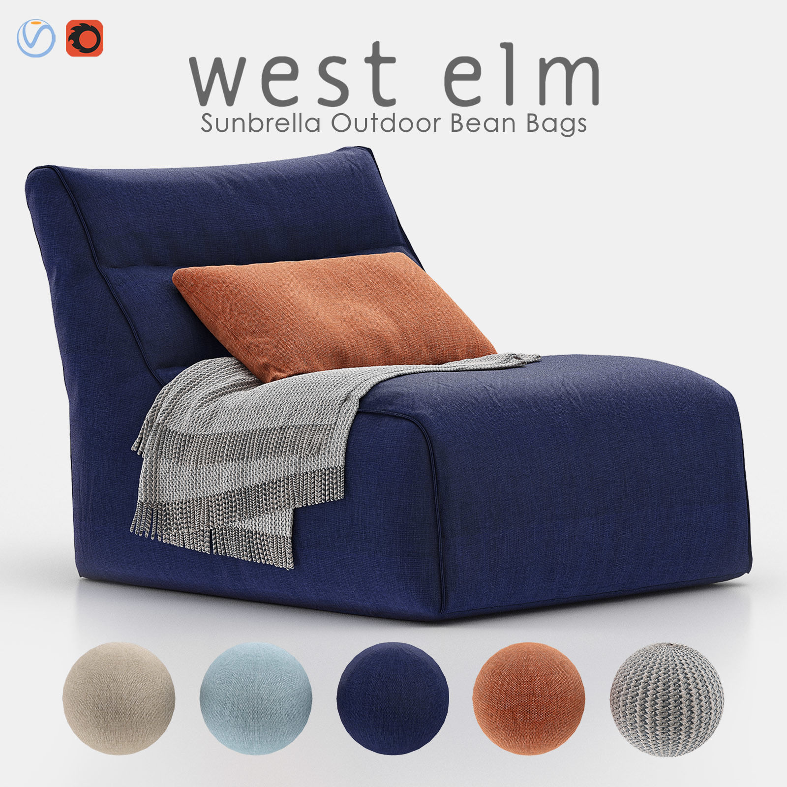 SUNBRELLA Outdoor Bean Bags 3D model CGTrader