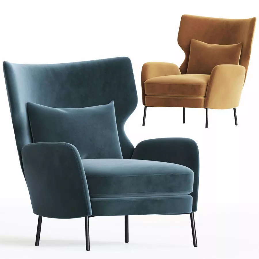 Alex Navy Blue Velvet Accent Chair Crateandbarrel 3D model