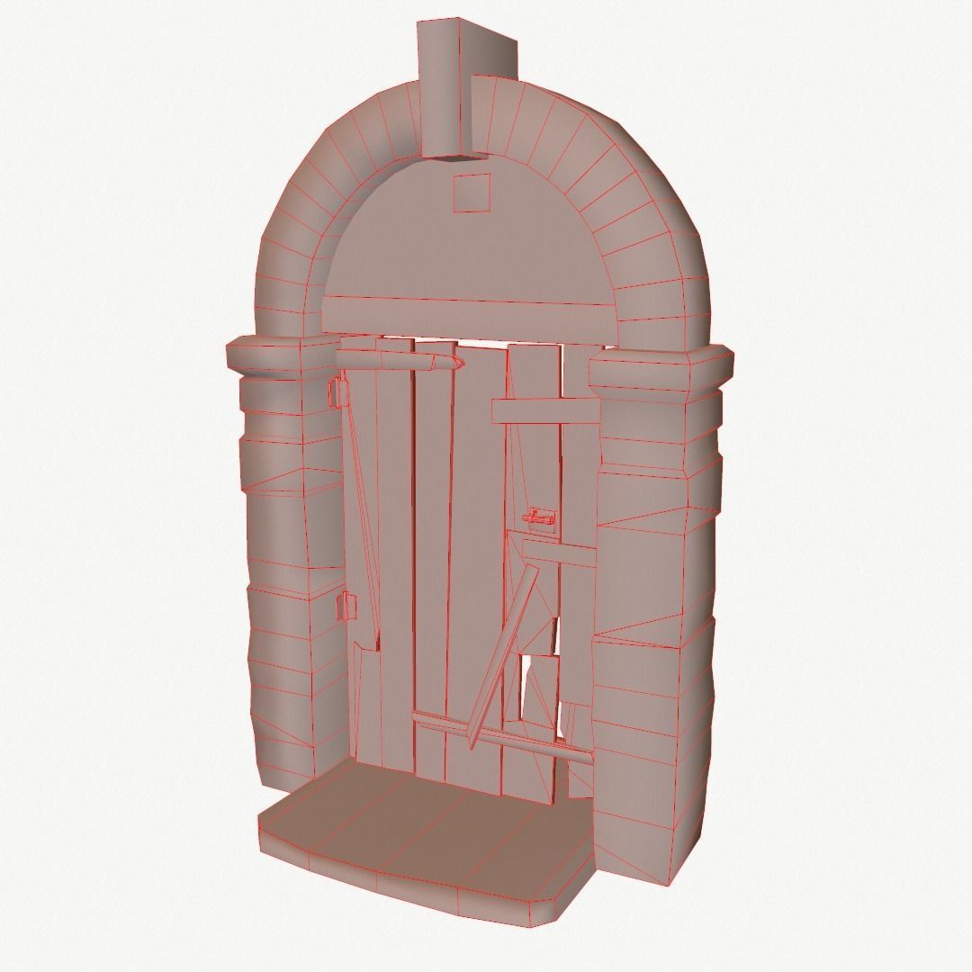 Medieval Wooden Door Low-poly 3D model_7