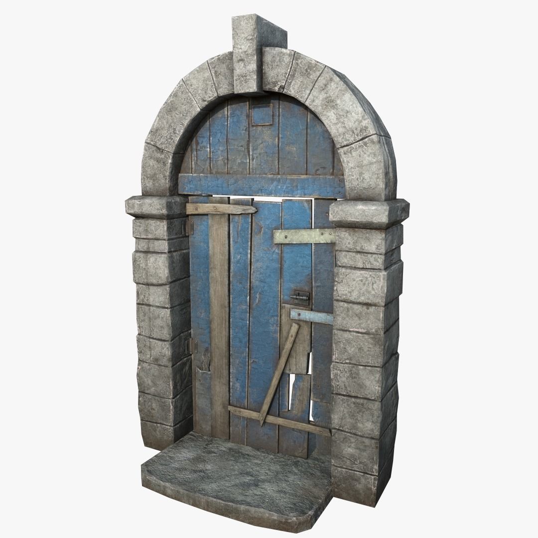Medieval Wooden Door Low-poly 3D model_4