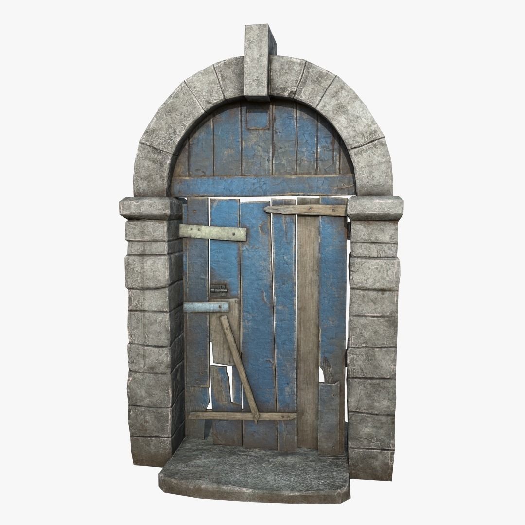 Medieval Wooden Door Low-poly 3D model_1