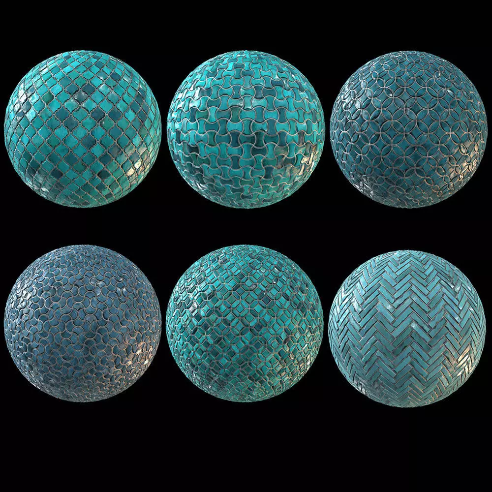 6 Teal Tile PBR Material Vol2-Sbsar Texture