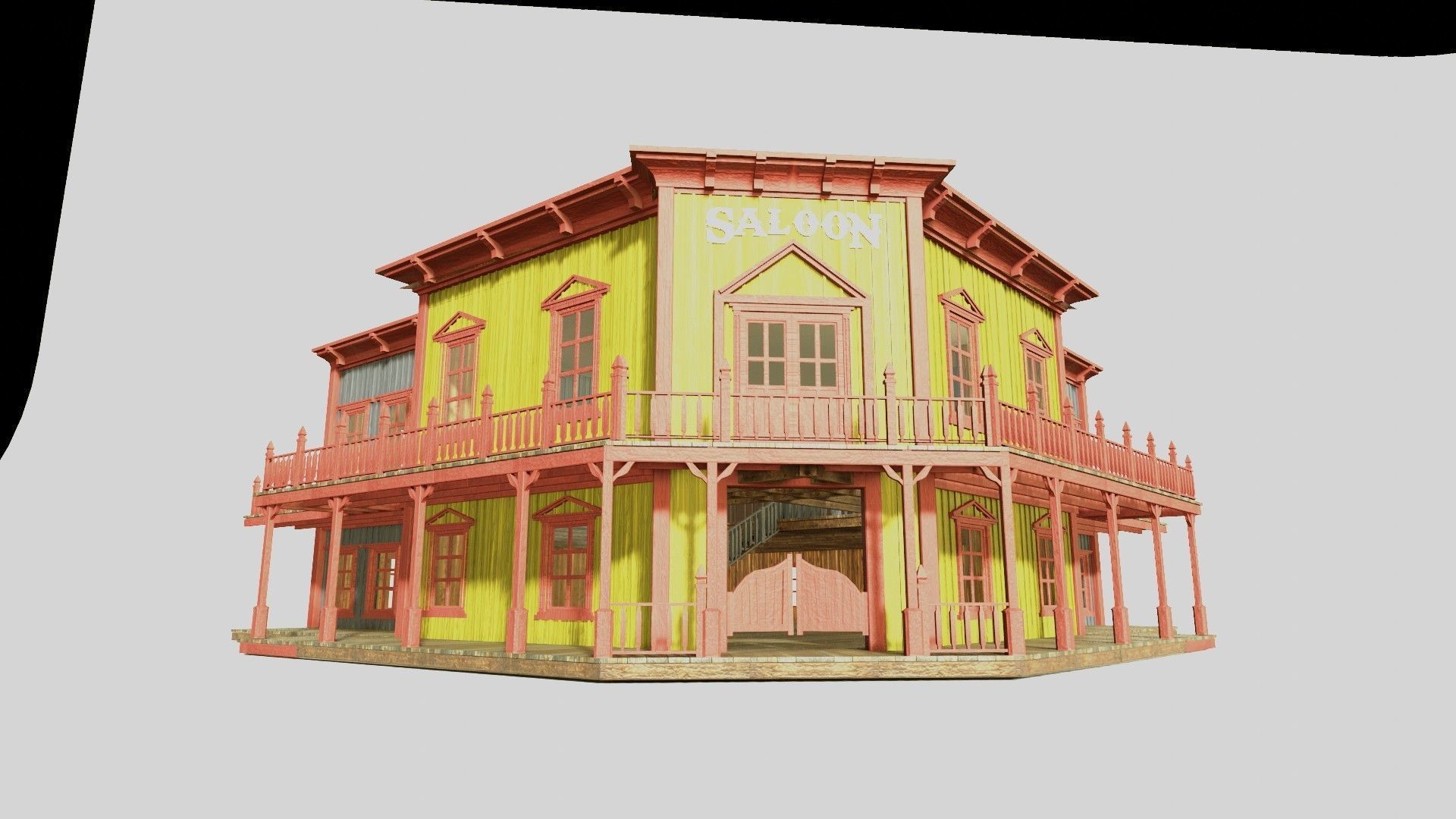 american wildwest cowboy saloon town building  3D model_1