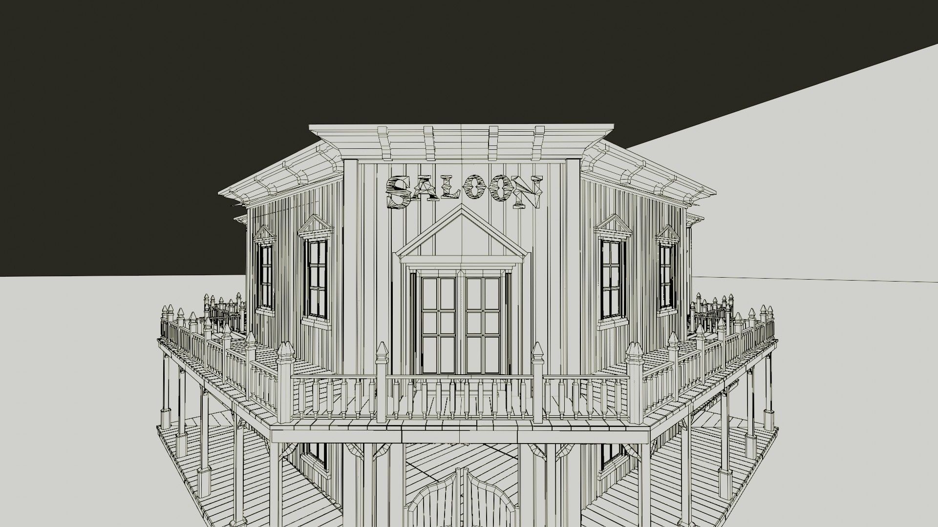 american wildwest cowboy saloon town building  3D model_9