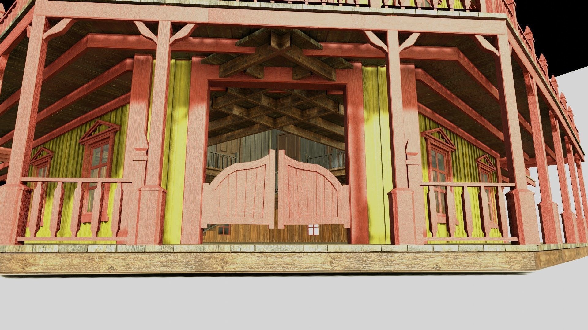 american wildwest cowboy saloon town building  3D model_18
