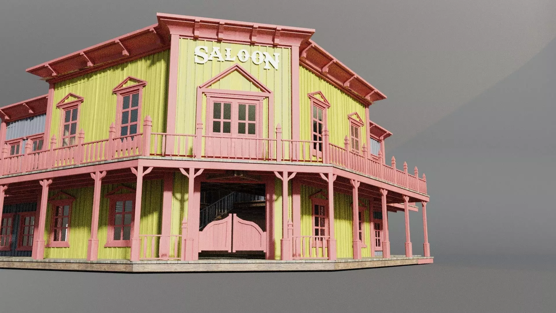 american wildwest cowboy saloon town building  3D model_0