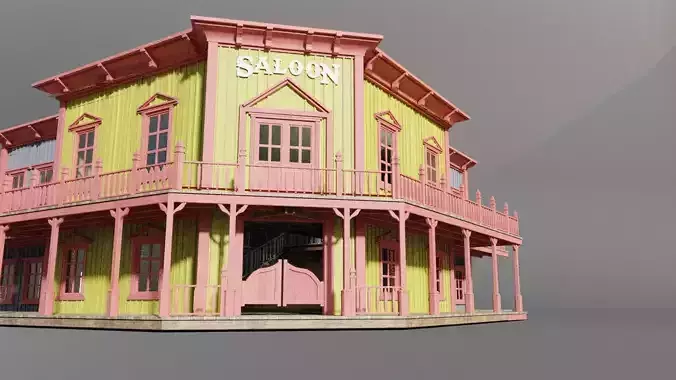 american wildwest cowboy saloon town building  3D model