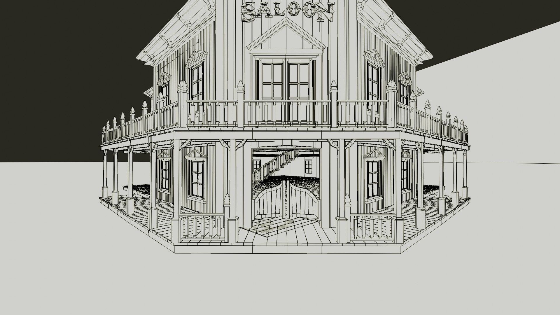 american wildwest cowboy saloon town building  3D model_10