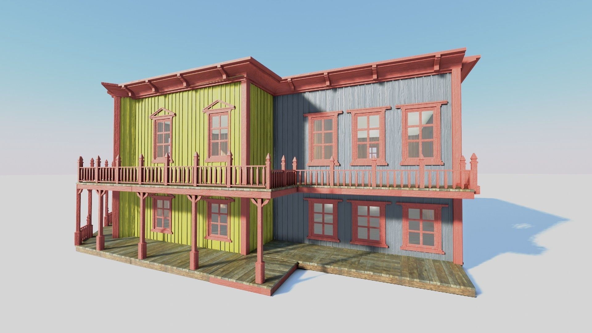 american wildwest cowboy saloon town building  3D model_4