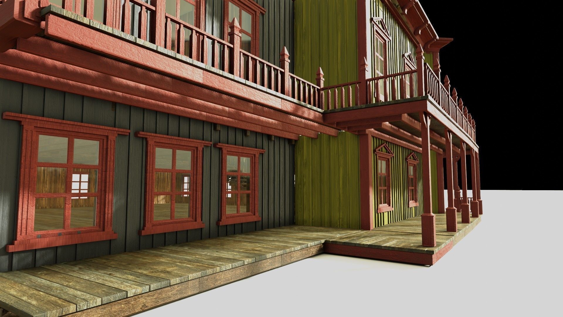american wildwest cowboy saloon town building  3D model_17