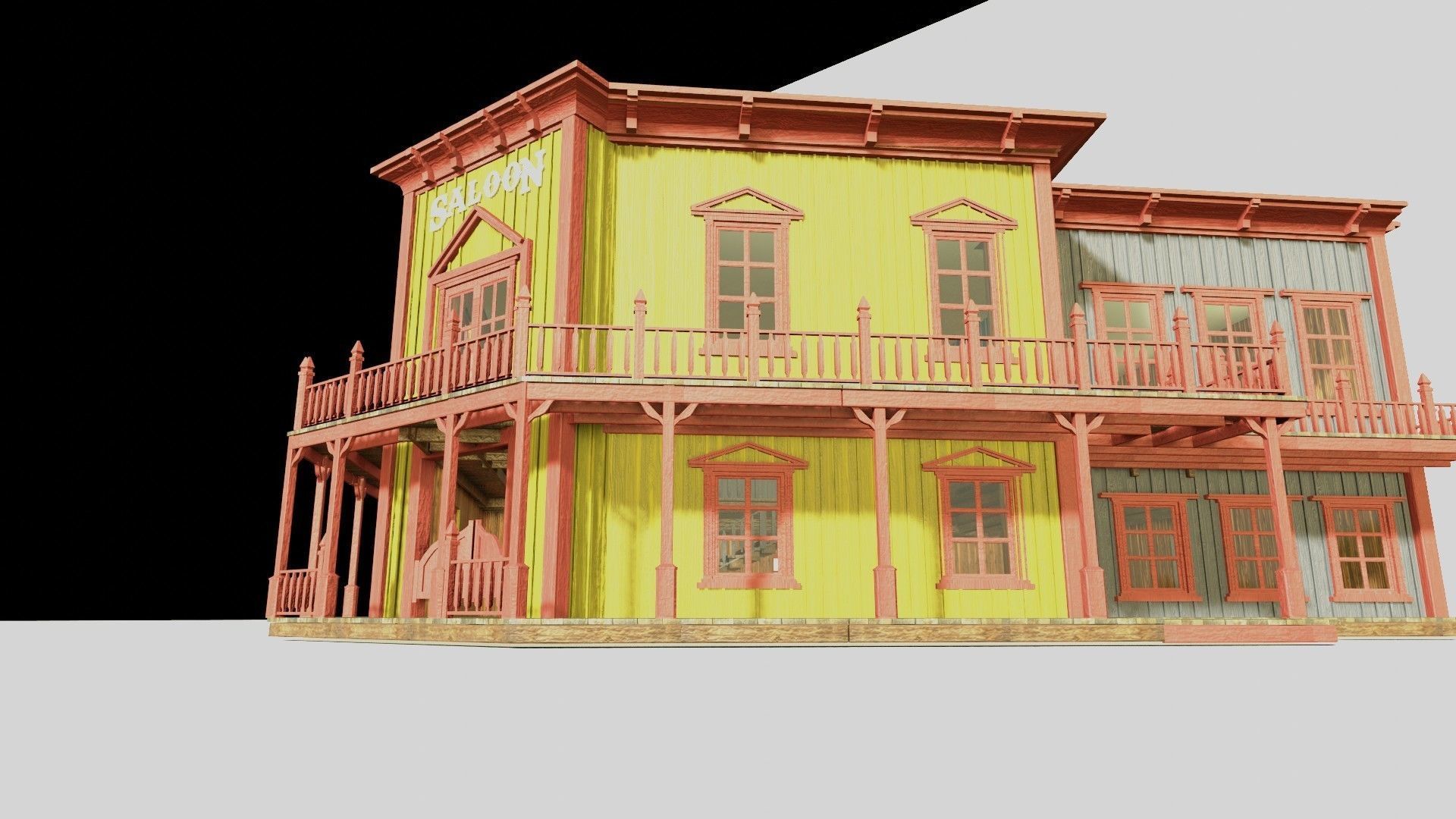 american wildwest cowboy saloon town building  3D model_12