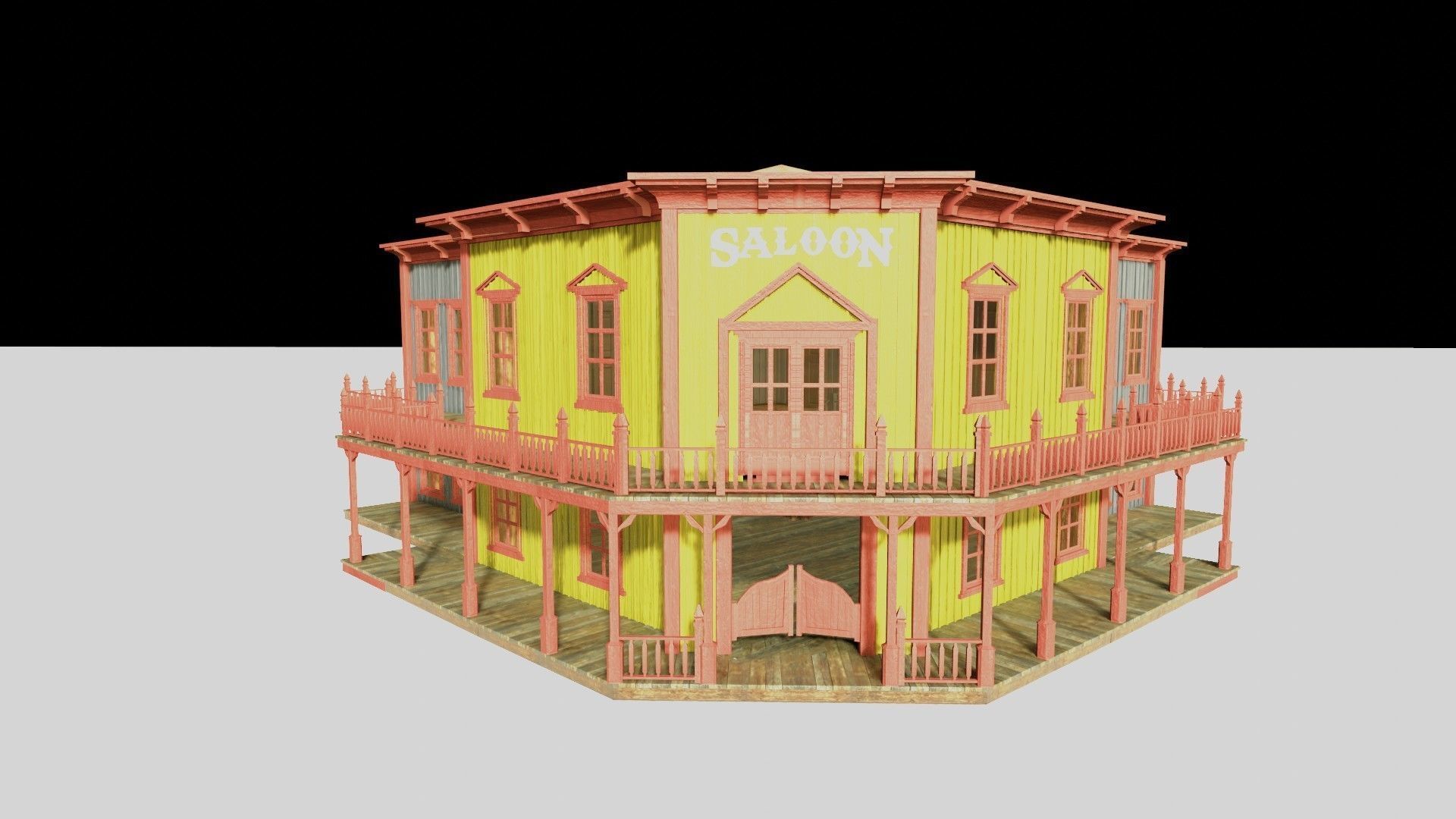 american wildwest cowboy saloon town building  3D model_15