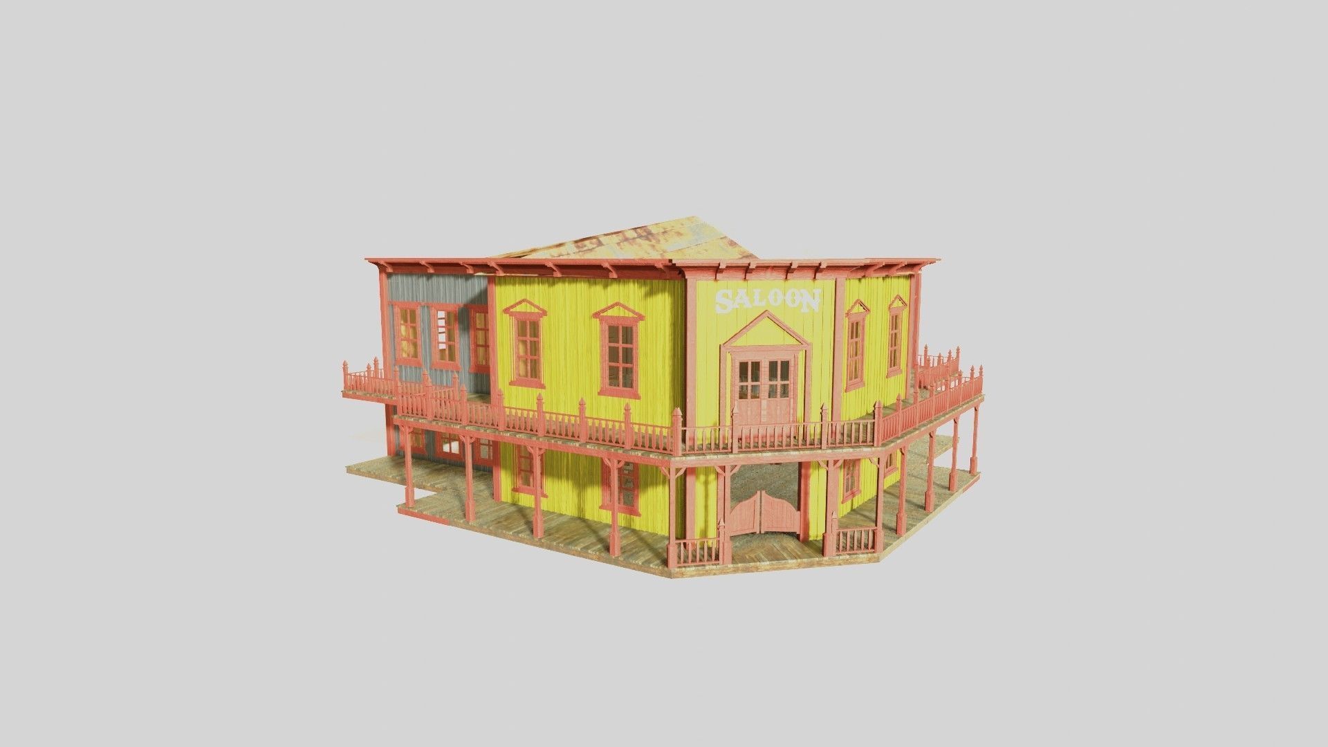 american wildwest cowboy saloon town building  3D model_2