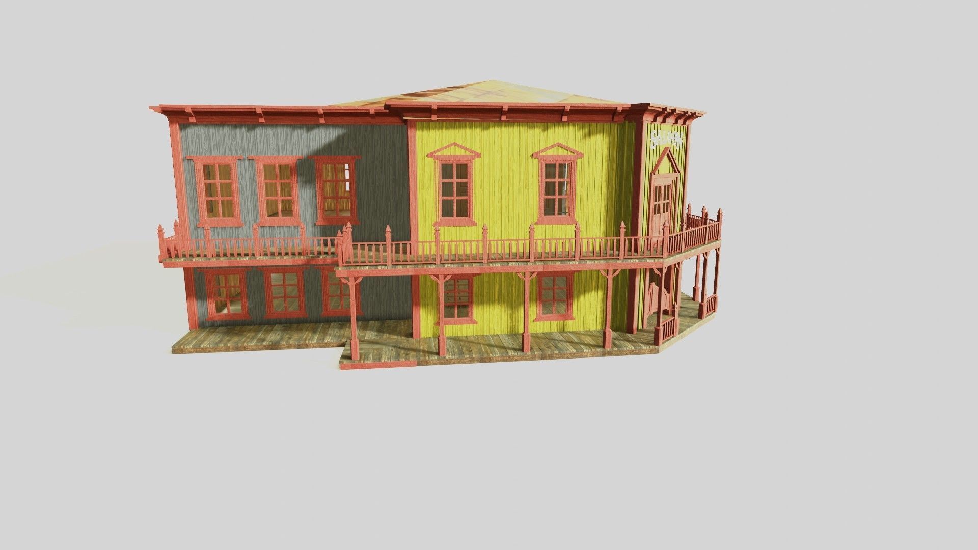 american wildwest cowboy saloon town building  3D model_16