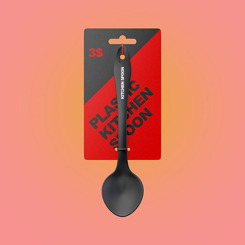 Plastic Kitchen Spoon with CardBoard 3D Model - high poly 3D model