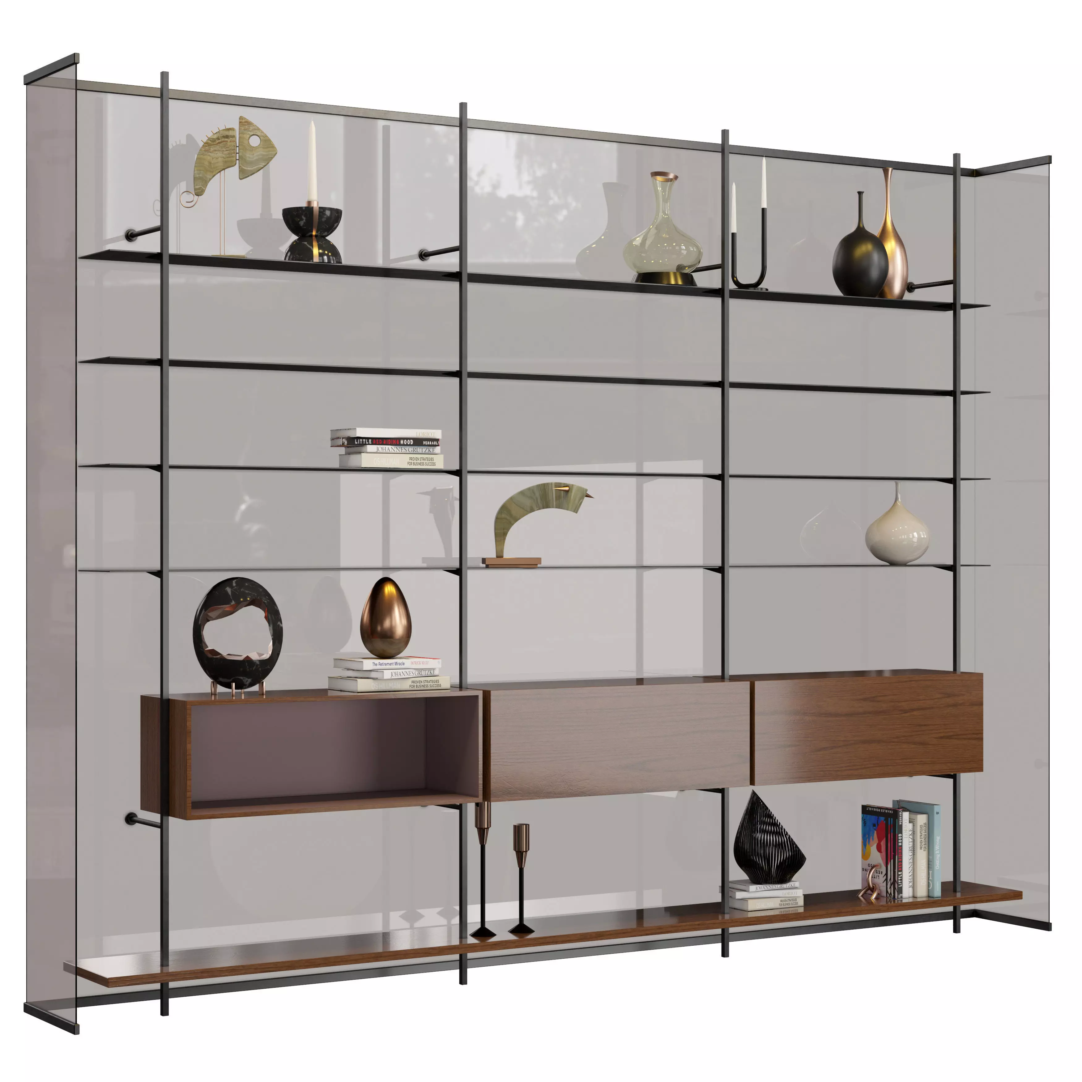 Shelf 3D model glass bookcases for living room - bedroom furn... 3D model_0