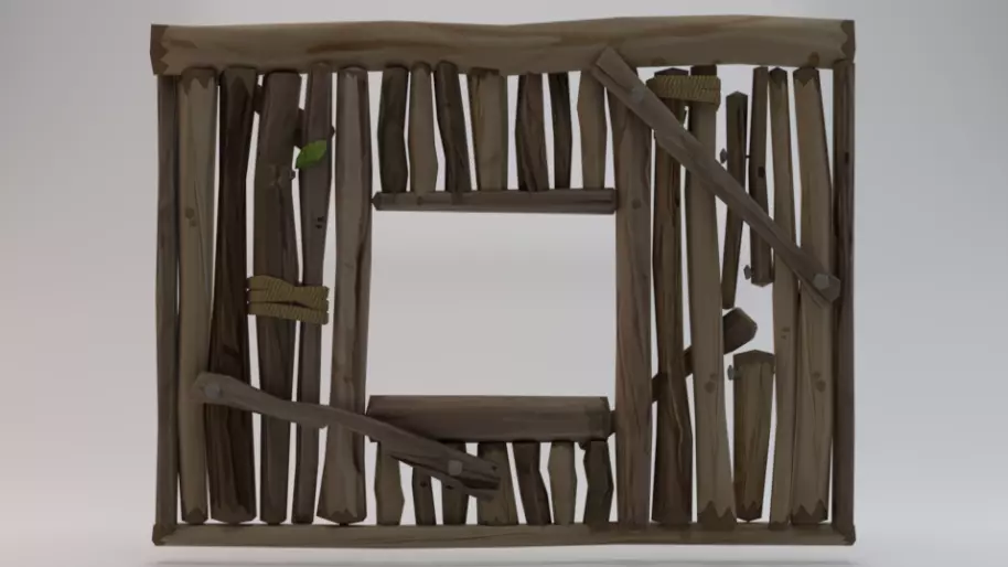 Wooden Window Wall  Low-poly 3D model_0