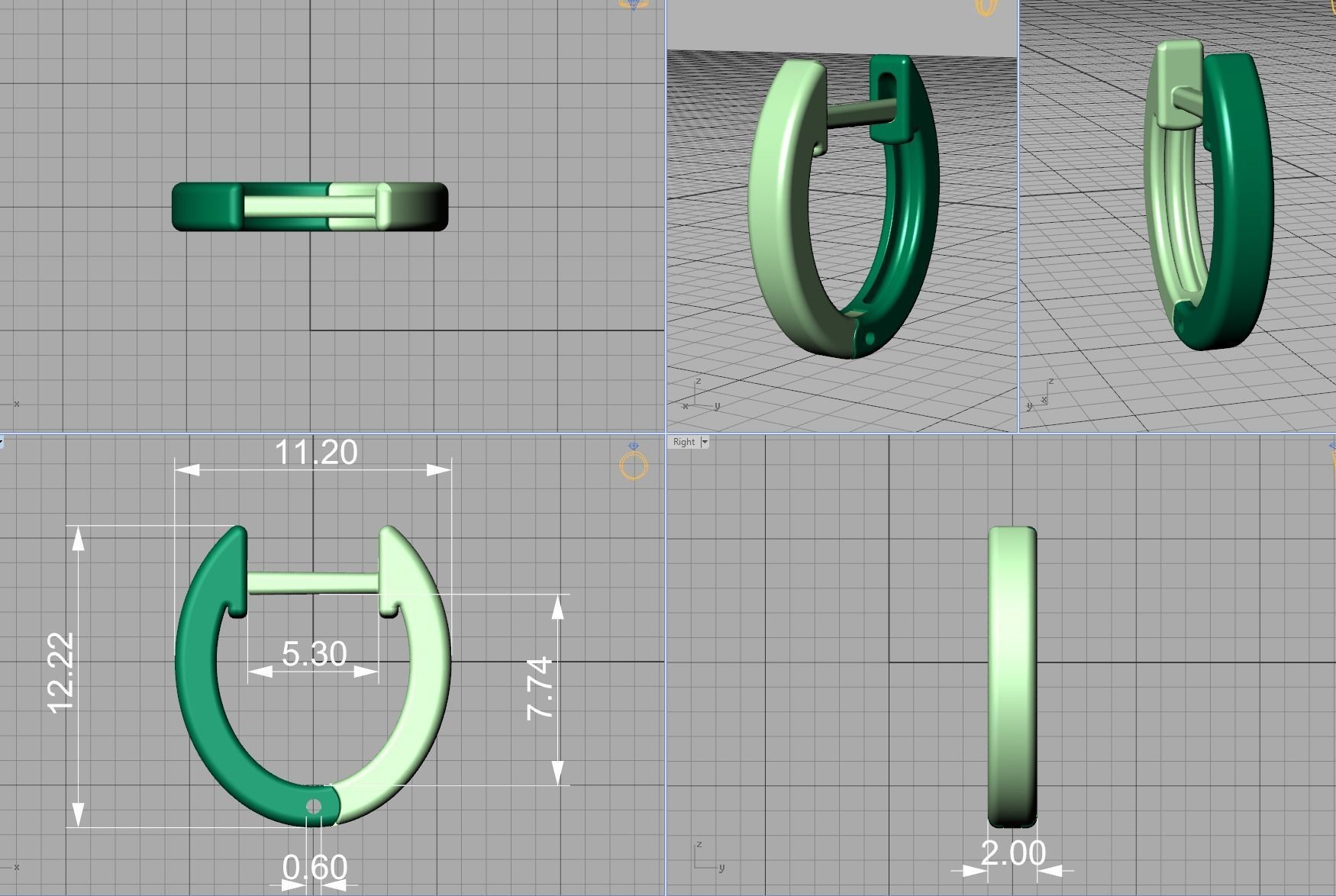  Delicate Hoop Earrings 11mm Oval Shape 3dmodel 3D print model_4