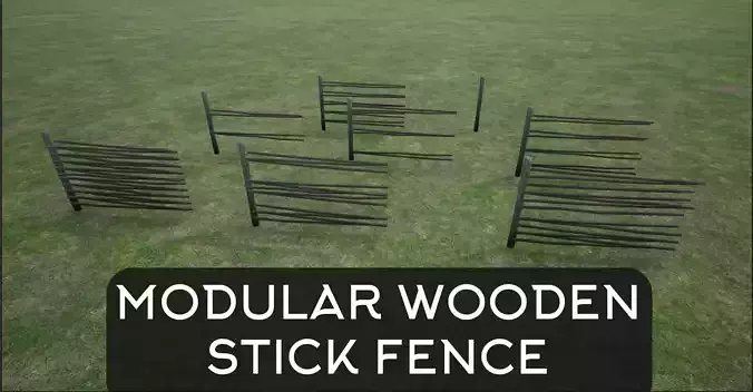 Lowpoly Modular Stick Fences Low-poly 3D model