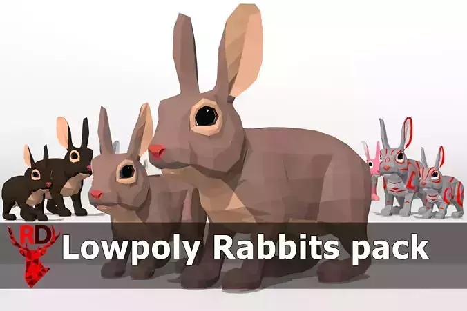 LowPoly Rabbits pack Low-poly 3D model