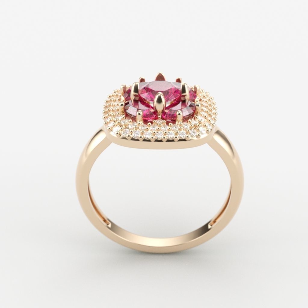 Women ring with gems 3dm stl 3D print model_3