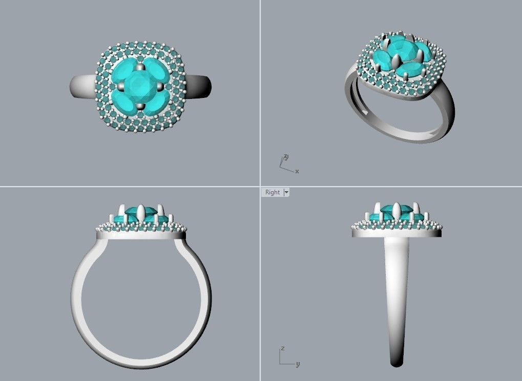 Women ring with gems 3dm stl 3D print model_11