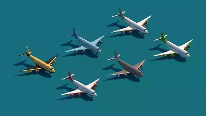 Cartoon Low Poly Airplane Package 