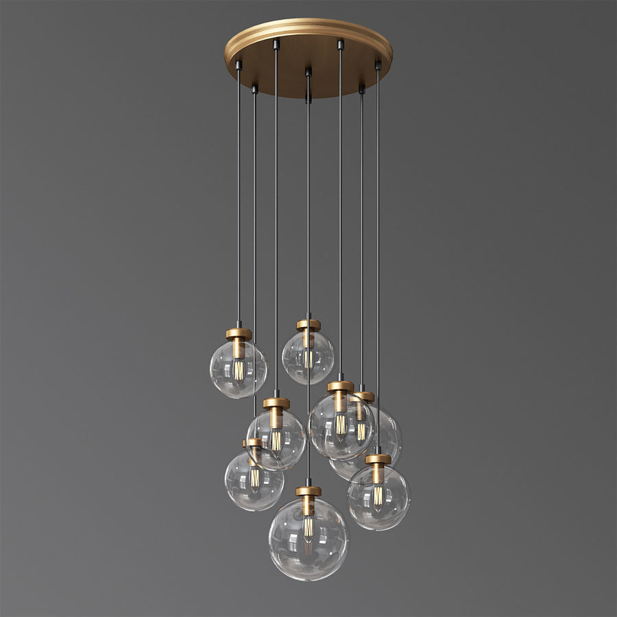 Quentin Glass Globe Brass Chandelier 3D model_1