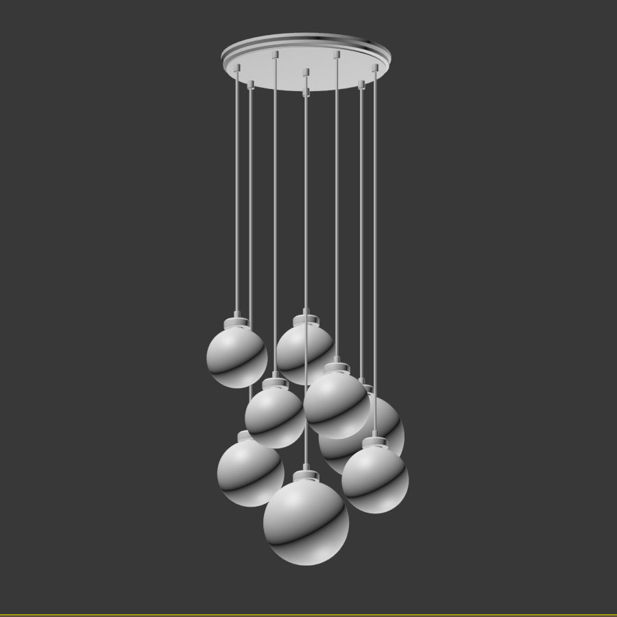 Quentin Glass Globe Brass Chandelier 3D model_2