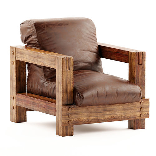 Mid-Century Wooden Lounge Chairs with leather finish 3D model