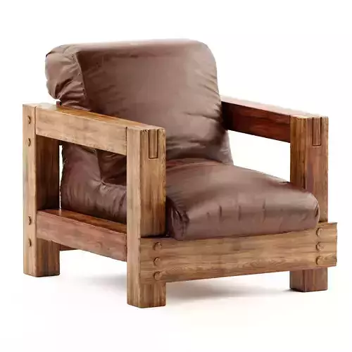 Mid-Century Wooden Lounge Chairs with leather finish