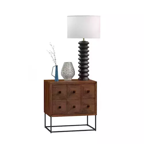Collection Wood Nightstand with a lamp and decor