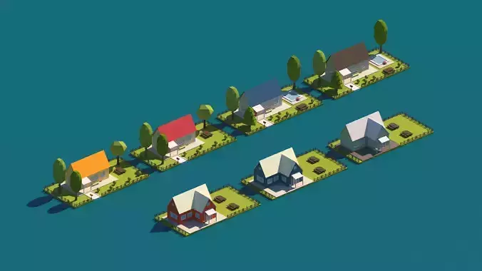 Cartoon Low Poly Garden House Package