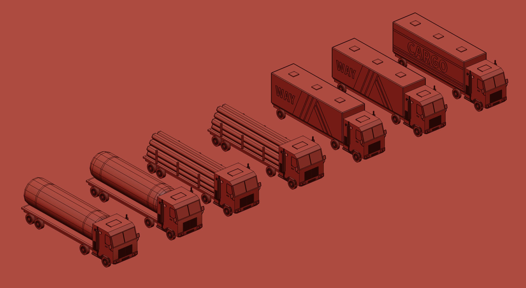 Cartoon Low Poly Truck Package Low-poly 3D model_9