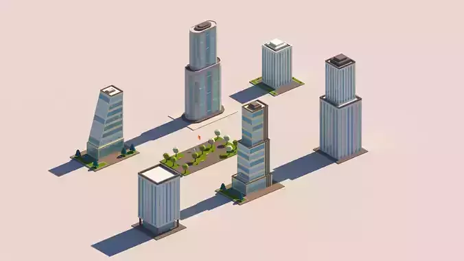 Cartoon Low Poly Tall Buildings Package