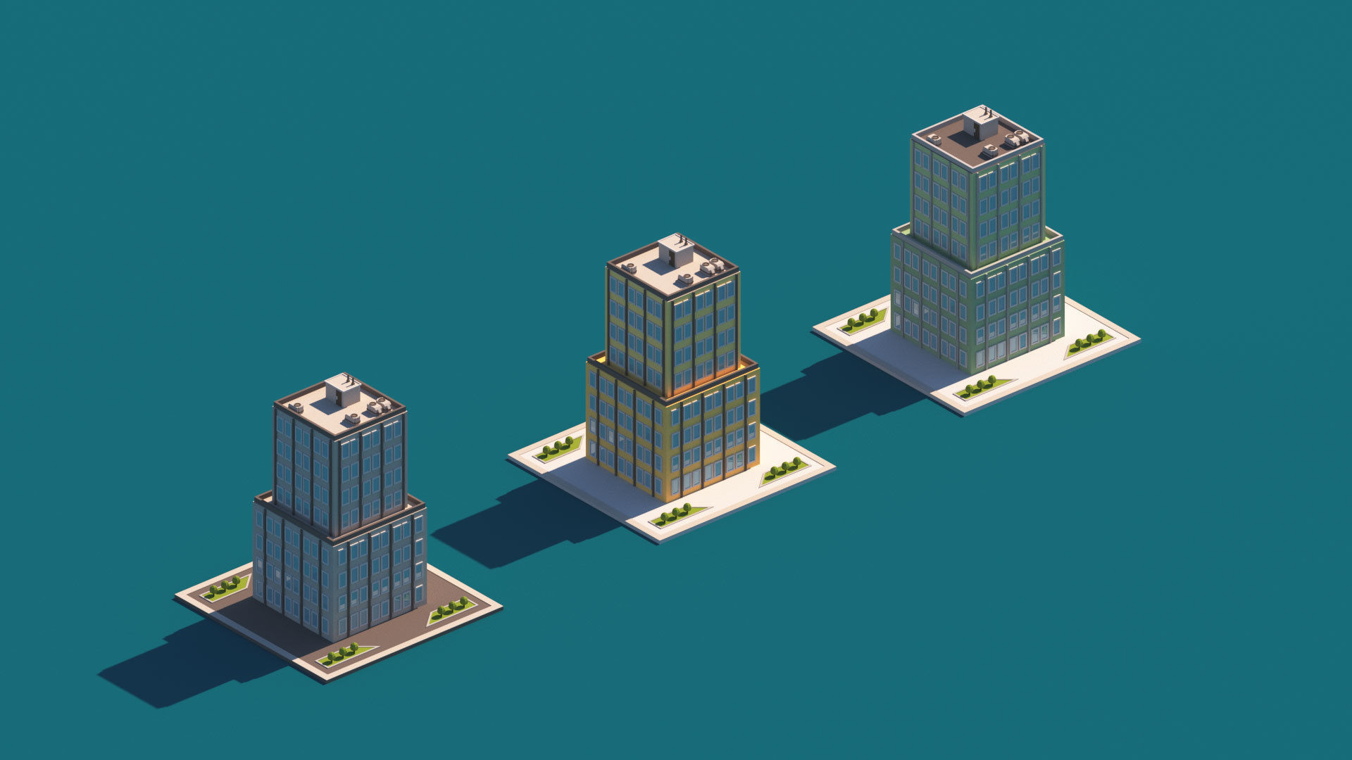 Cartoon Apartment Buildings Package Low-poly 3D model_4