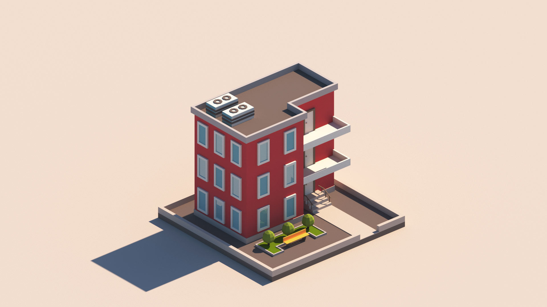 Cartoon Apartment Buildings Package Low-poly 3D model_34