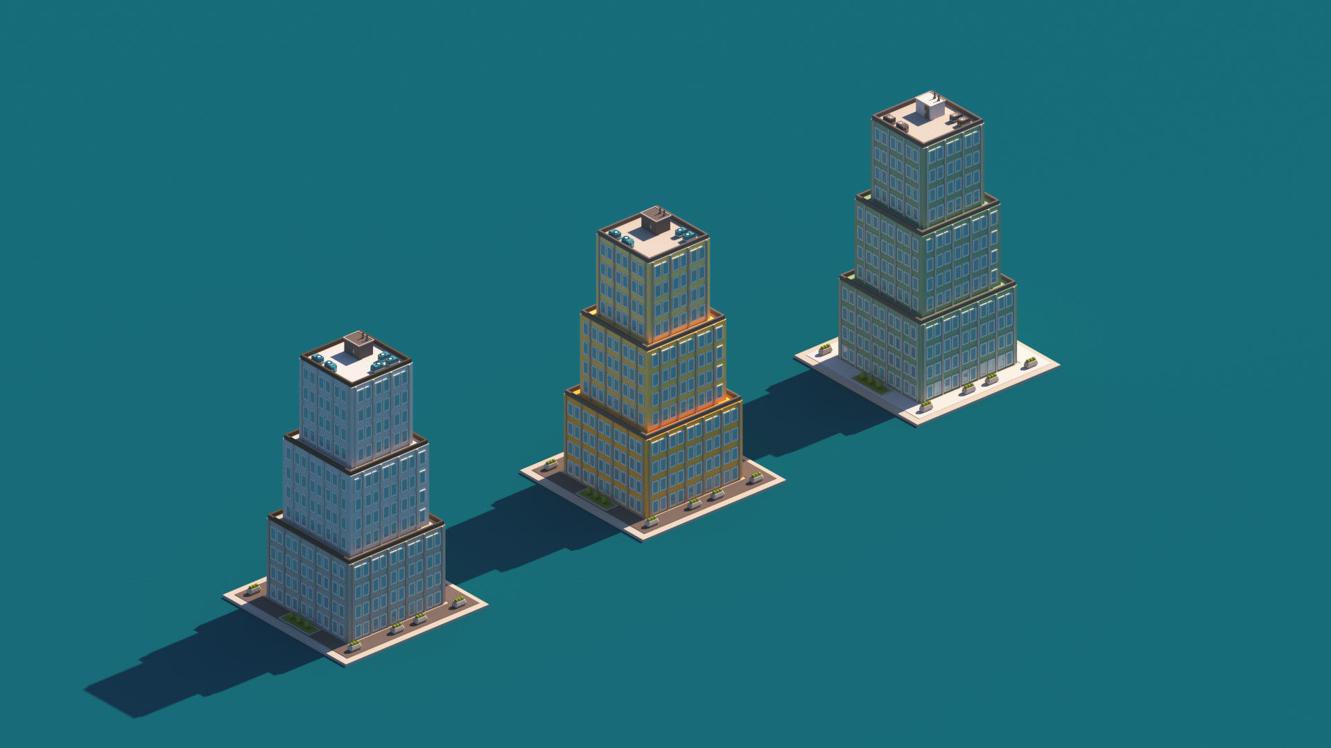 Cartoon Apartment Buildings Package Low-poly 3D model_3