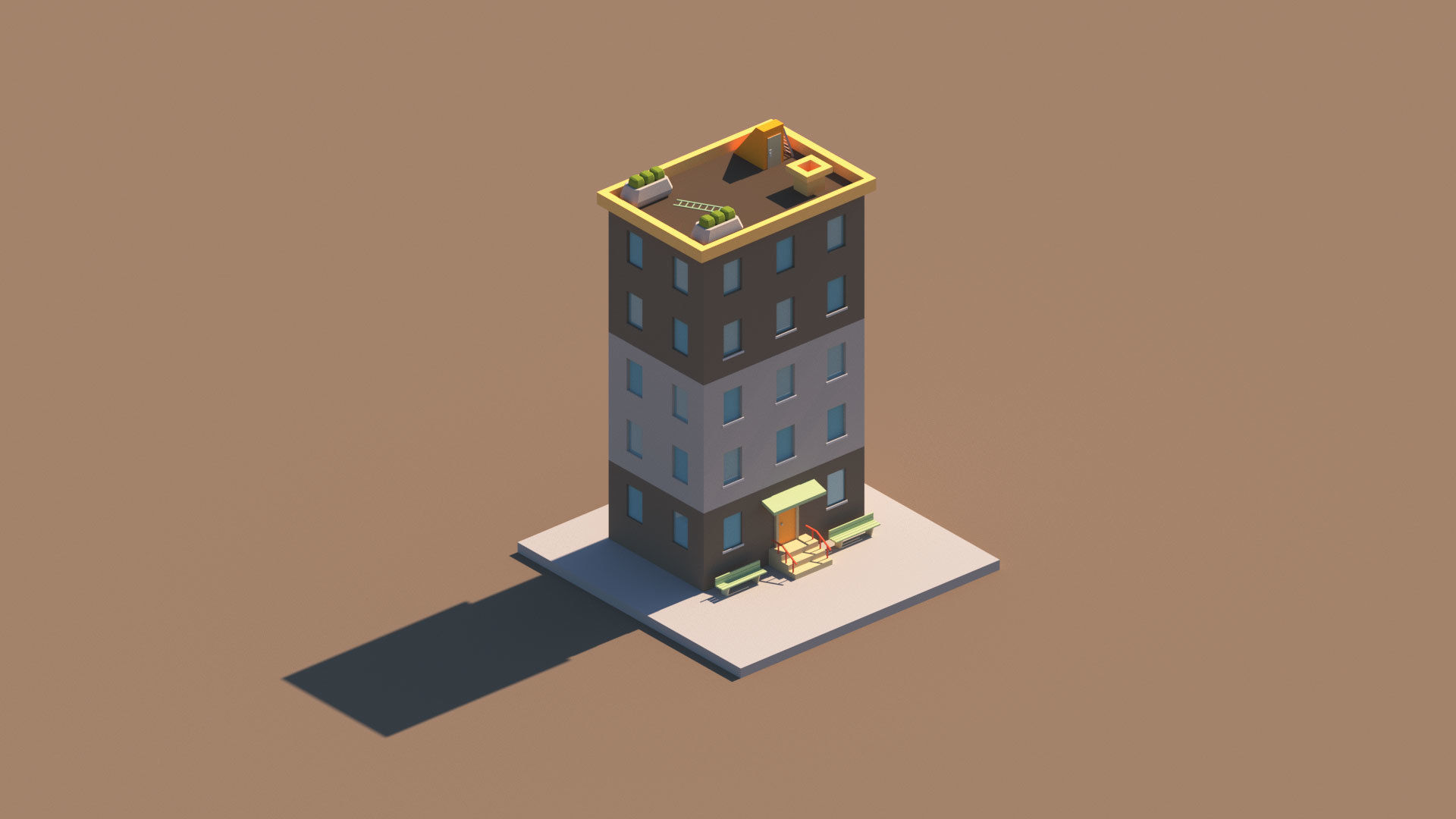 Cartoon Apartment Buildings Package Low-poly 3D model_29