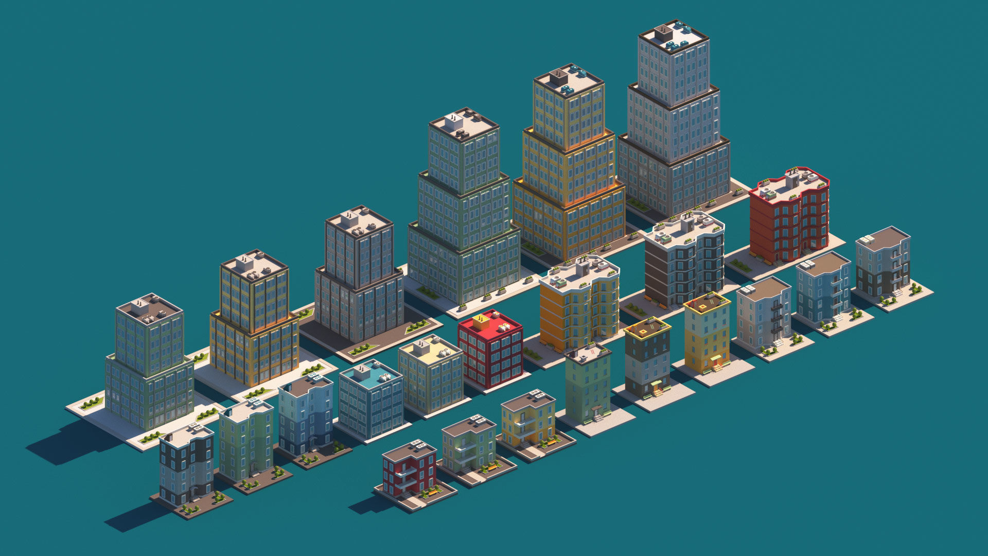 Cartoon Apartment Buildings Package Low-poly 3D model_2