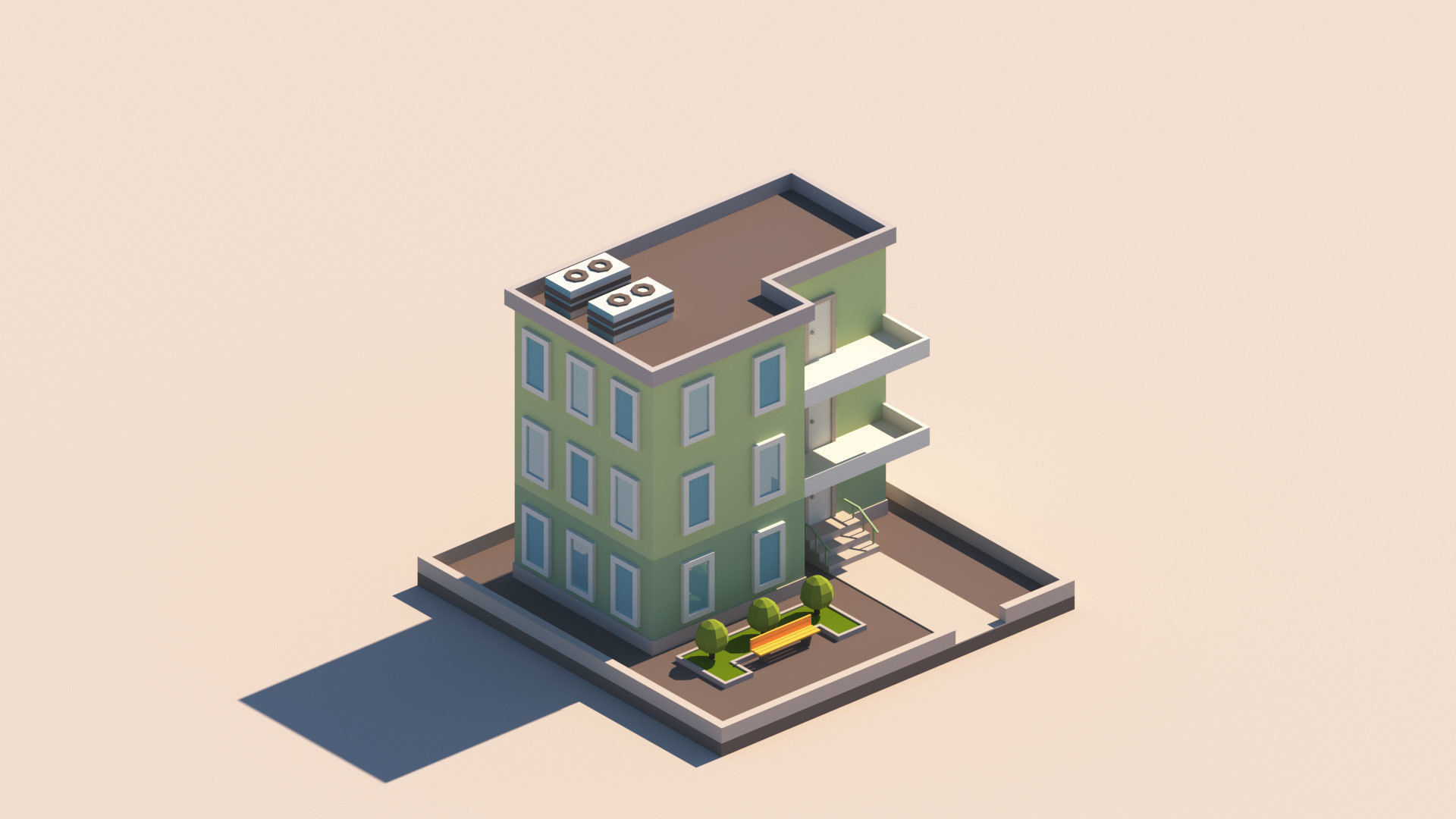 Cartoon Apartment Buildings Package Low-poly 3D model_33