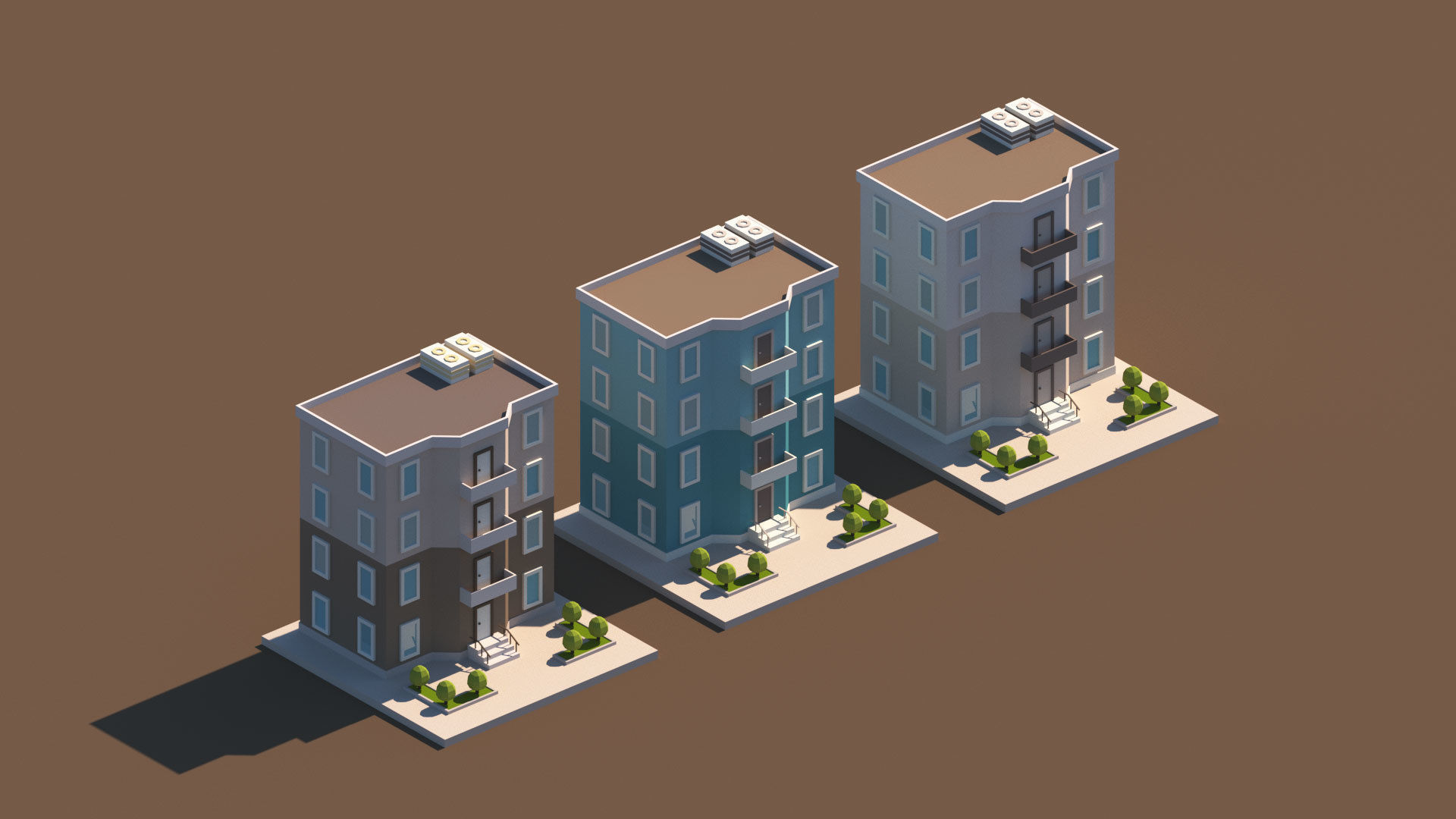Cartoon Apartment Buildings Package Low-poly 3D model_8