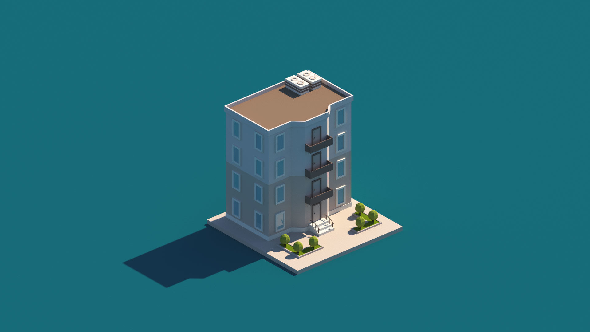 Cartoon Apartment Buildings Package Low-poly 3D model_28